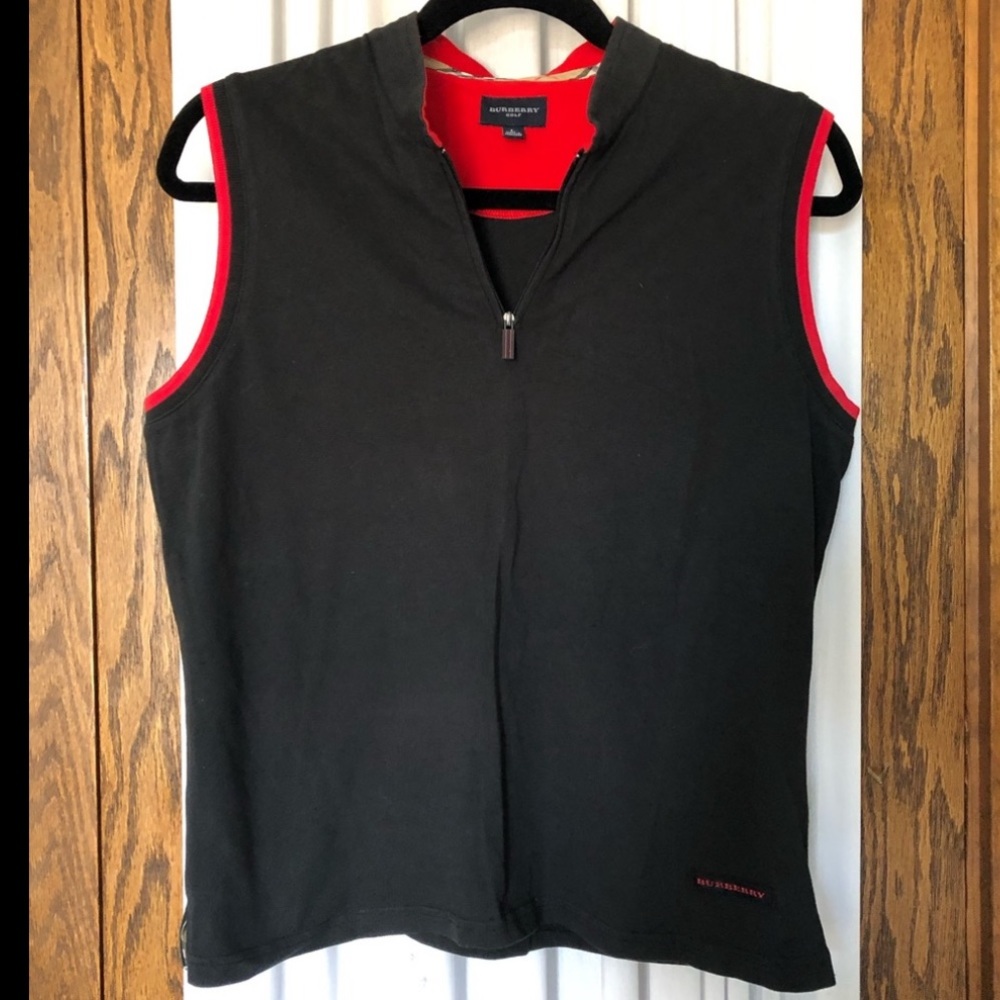 Burberry Black Red Nova Check Quarter Zipper Front Vest - Picture 11 of 11